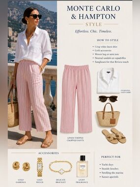 Linen (Blend?) Soft Pink & White Cropped Pants